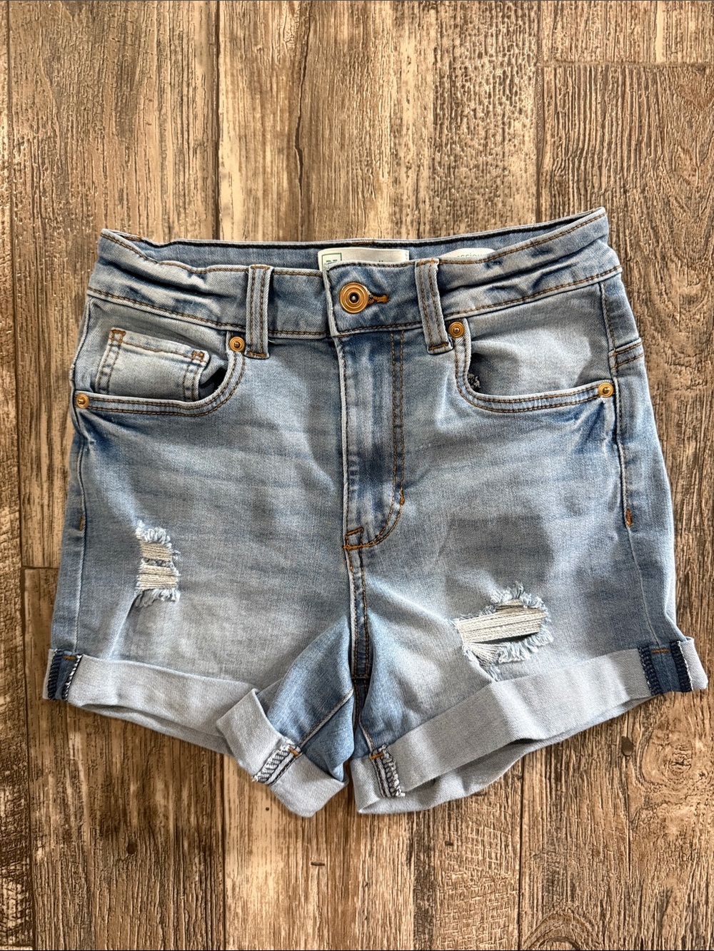 Generation by CelebrityLight Blue Distressed Rolled-Hem Denim Shorts for Women